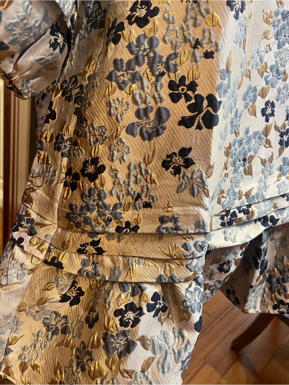 Lovelo Cream Mini Dress with Blue Floral Print and Puff Sleeves - Picture 5 of 14